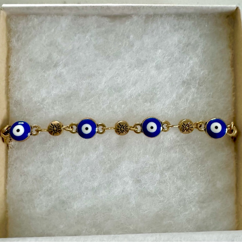 Evil Eye Gold Charm Bracelet - Picture 2 of 3